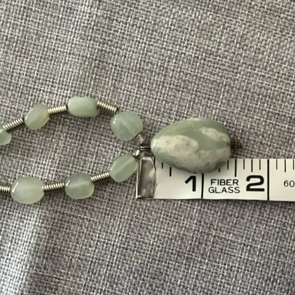 Green Gemstone Beaded Necklace & Earring Set | Drop Pendant & Wire Spacers